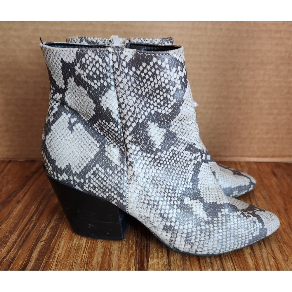 Dolce Vita‎ Snakeskin Pattern Leather Ankle Booties Zip 3" Block Heel 8.5 Black